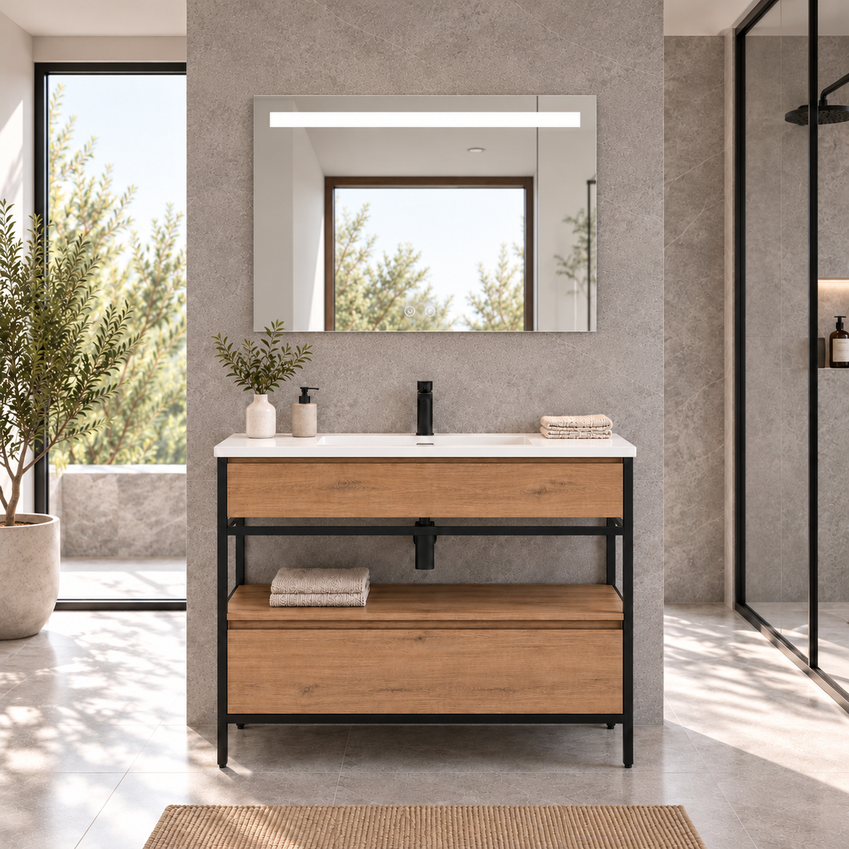 DORIA [1S] Mueble de baño DORIA con patas, cajón y lavabo integrado, vista frontal