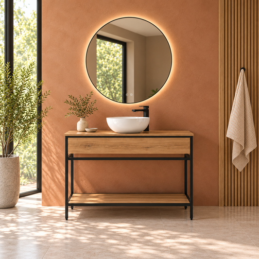 DORIA [1S] Mueble de baño DORIA con patas, balda y lavabo sobreencimera, vista frontal